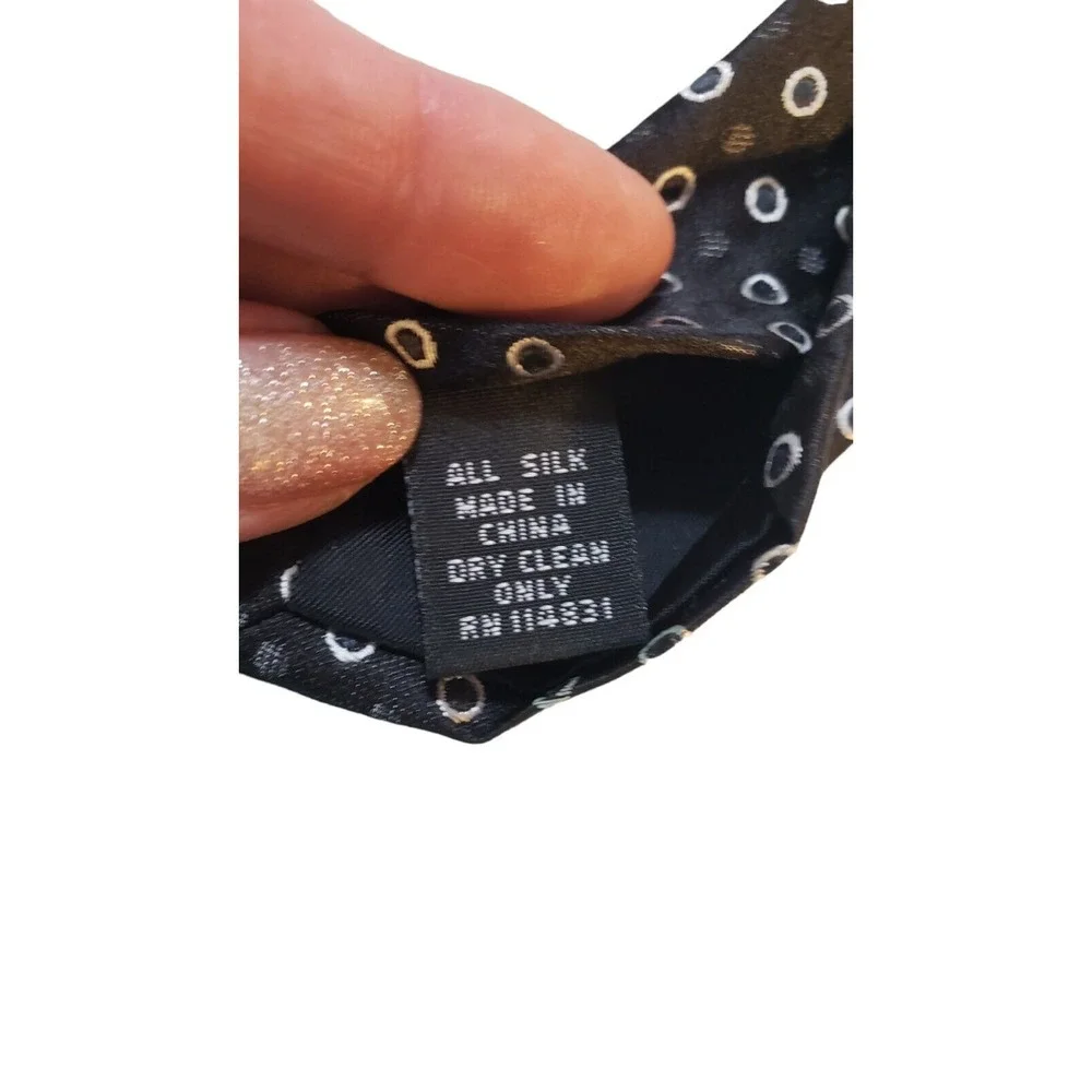 George Luxury 100%‎ Silk Black Circle Polka Dot Neck Tie Business Church Wedding